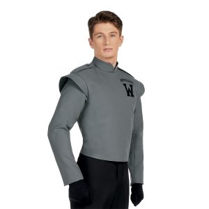 Stock marching band jacket gray with black pants front view