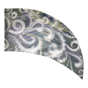 grey and white swirl flag printed on a dark grey background printed on Iridescent Ice Lamé
