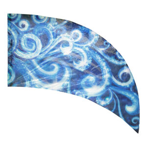 blue and white swirl flag printed on a navy background printed on Iridescent Ice Lamé