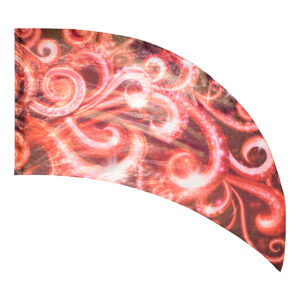 red and white swirl flag printed on a dark red background printed on Iridescent Ice Lamé
